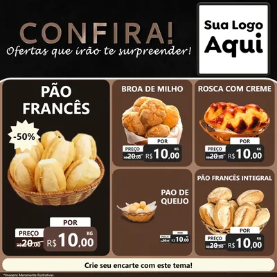 Modelo de Rede Social para Feed Facebook com o tema Confira! Ofertas que irão te surpreender! para Padaria