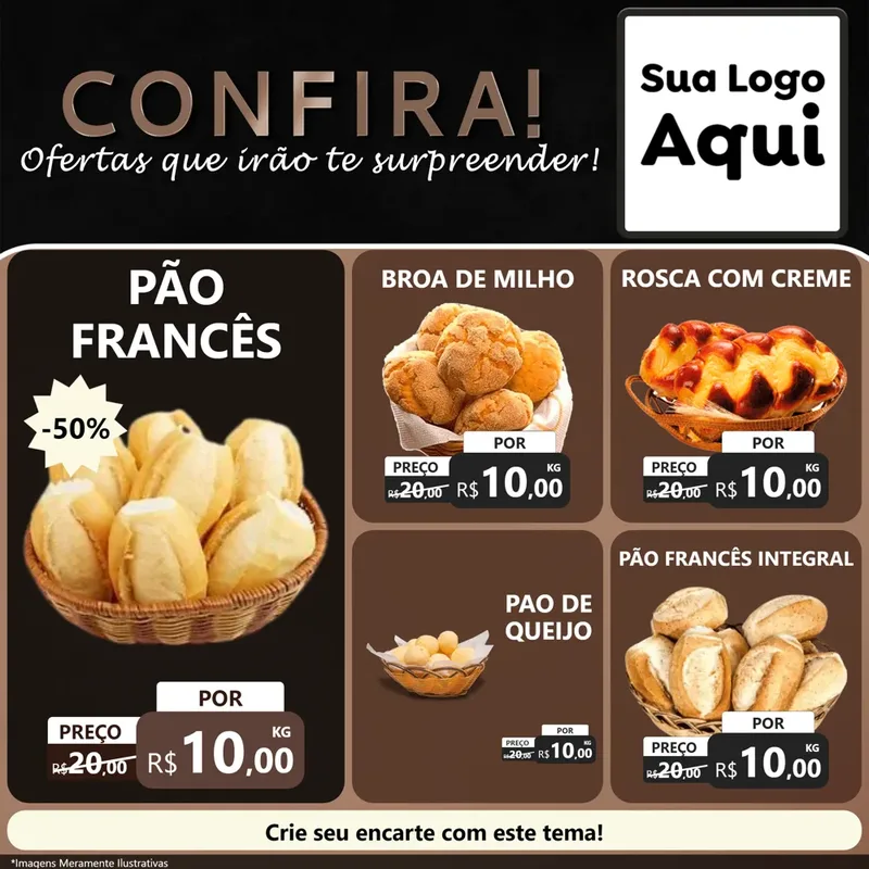 Modelo de Rede Social para Feed Facebook com o tema Confira! Ofertas que irão te surpreender! para Padaria