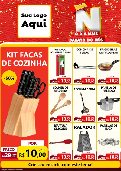 Modelo de Encarte para Encarte A4 Vertical com o tema Dia N o Dia Mais Barato do Mês para Utilidades Domésticas