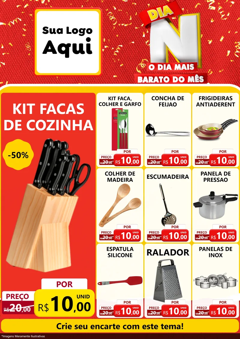 Modelo de Encarte para Encarte A4 Vertical com o tema Dia N o Dia Mais Barato do Mês para Utilidades Domésticas