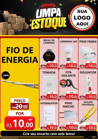 Modelo de Encarte para Encarte A4 Vertical com o tema Operação Limpa Estoque para Materiais Elétricos