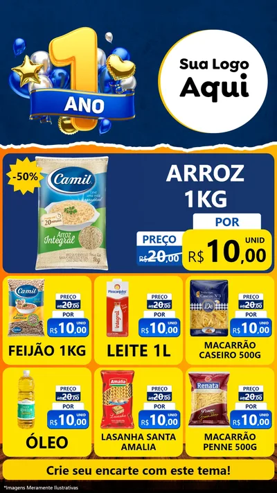 Modelo de Rede Social para Stories com o tema Um Ano de Aniversário para Supermercado