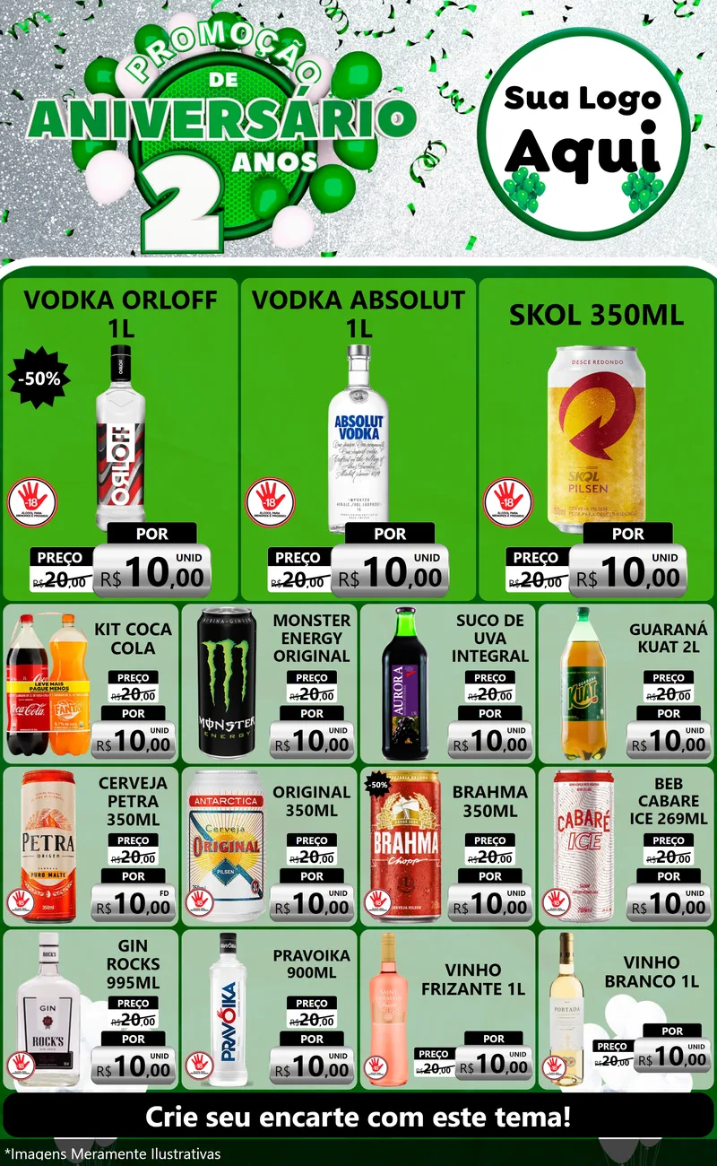 Modelo de Encarte para Encarte Grande com o tema Promoção de Aniversário - 2 Anos para Distribuidora de bebidas