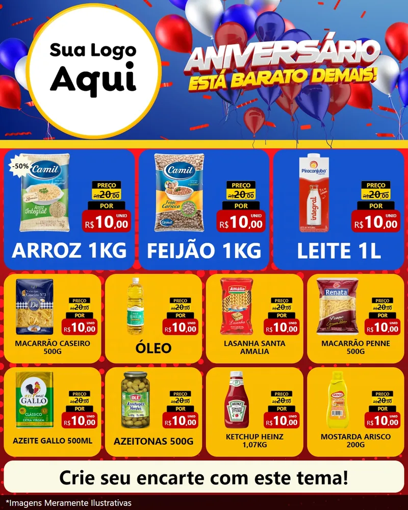 Modelo de Rede Social para Feed Instagram com o tema Aniversário para Supermercado