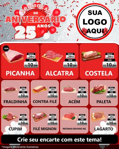 Modelo de Rede Social para Feed Instagram com o tema Promoção de Aniversário - 25Anos para Açougue