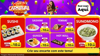 Modelo de TV para TV Horizontal com o tema Pré-Carnaval Especial para Comida japonesa