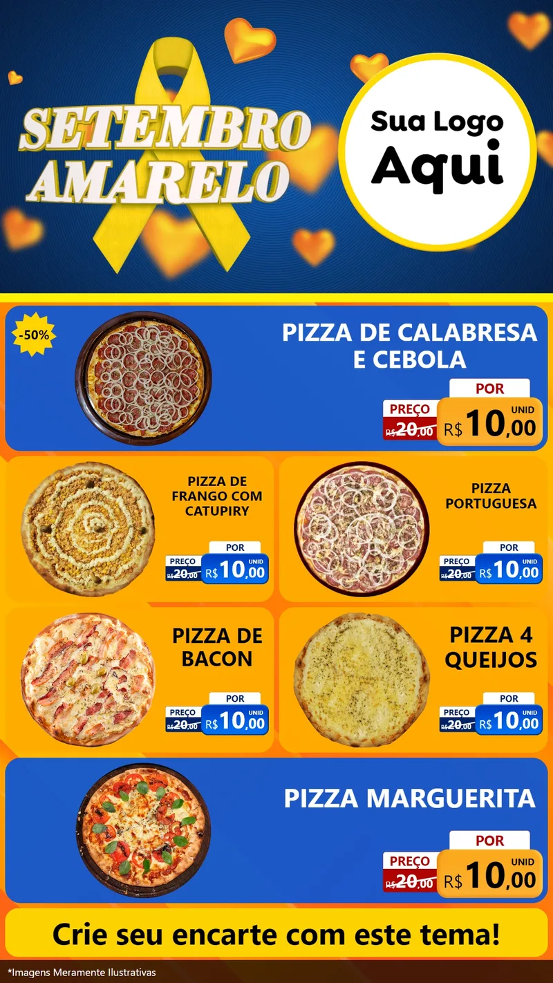 Modelo de TV para TV Vertical com o tema Setembro Amarelo para Pizzaria