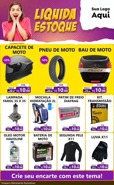 Modelo de Encarte para Encarte Grande com o tema Liquida estoque para Moto peças