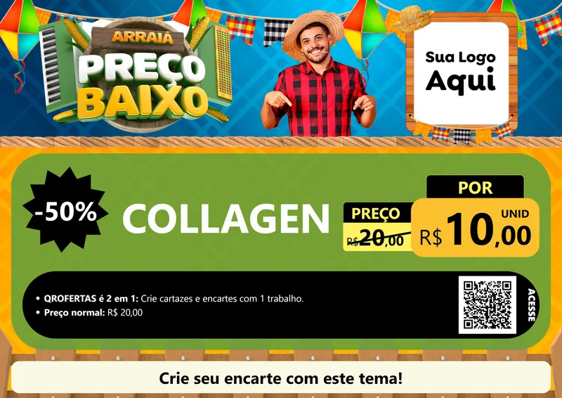 Modelo de Cartaz para Cartaz A4 Horizontal com o tema Arraiá de Preço Baixo - Junina para Suplementos alimentares