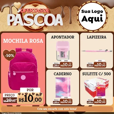 Modelo de Rede Social para Feed Facebook com o tema Ofertas de Páscoa para Papelaria