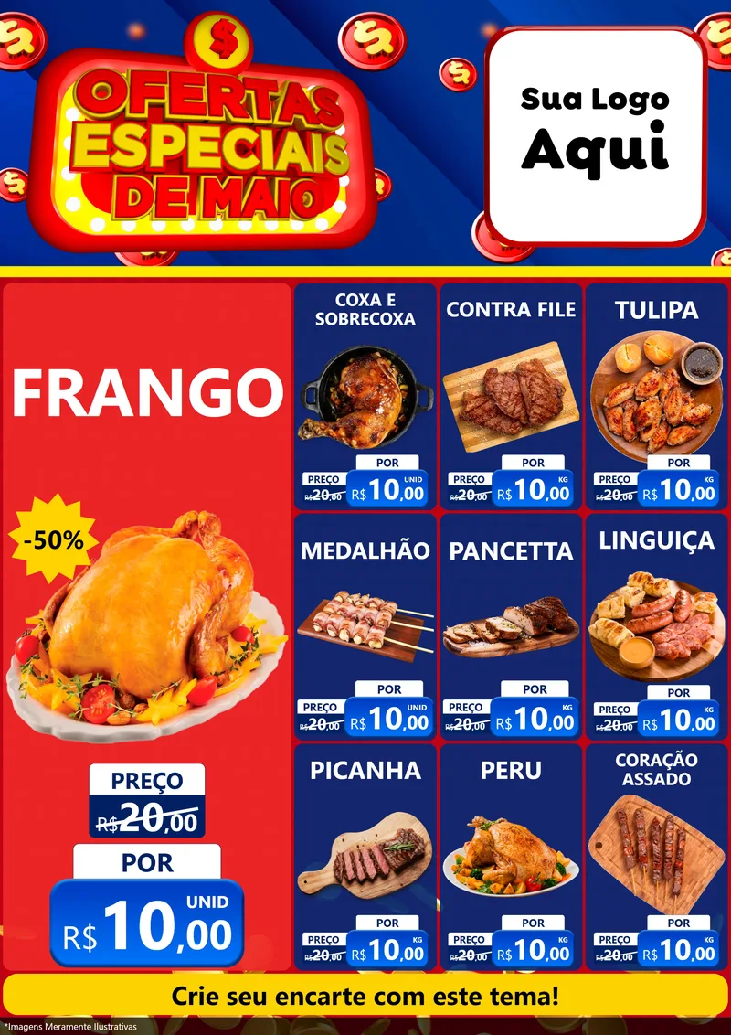 Modelo de Encarte para Encarte A4 Vertical com o tema Ofertas Especiais de Maio para Assados