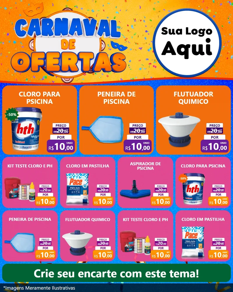 Modelo de Rede Social para Feed Instagram com o tema Carnaval de Ofertas para Produtos para Piscina