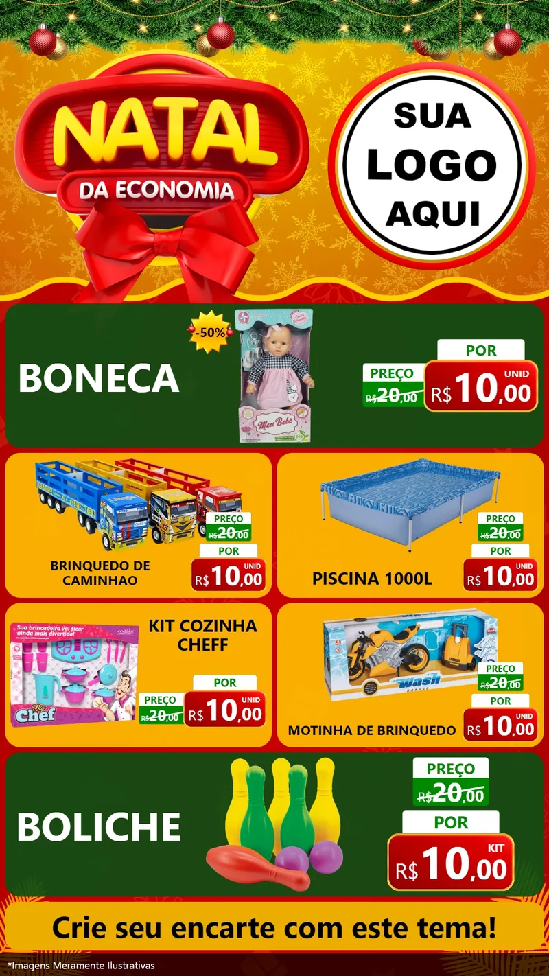 Modelo de TV para TV Vertical com o tema Natal da Economia para Brinquedos