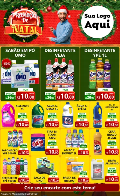 Modelo de Encarte para Encarte Grande com o tema Promoção de Natal para Produtos de Limpeza