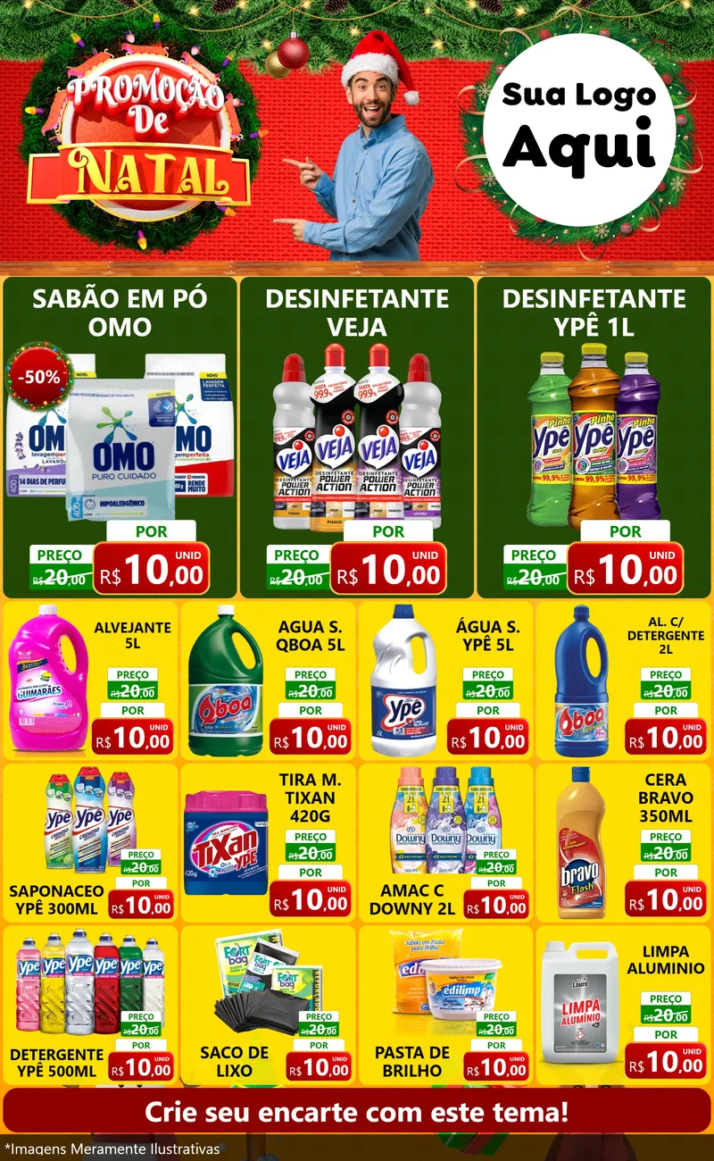 Modelo de Encarte para Encarte Grande com o tema Promoção de Natal para Produtos de Limpeza