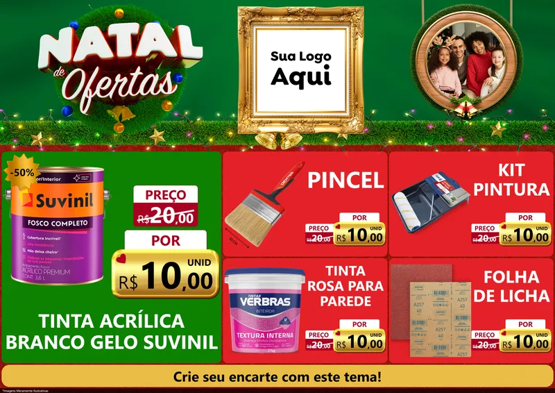 Modelo de Encarte para Encarte A4 Horizontal com o tema Natal de Ofertas para Tintas e Ferramentas