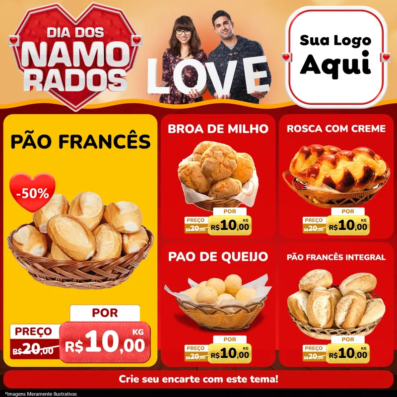 Modelo de Rede Social para Feed Facebook com o tema Dia dos Namorados para Padaria
