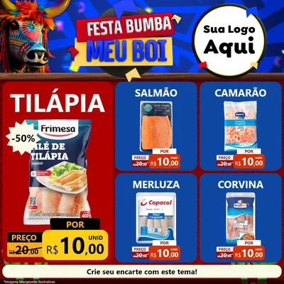 Modelo de Rede Social para Feed Facebook com o tema Festa Bumba meu Boi para Peixaria