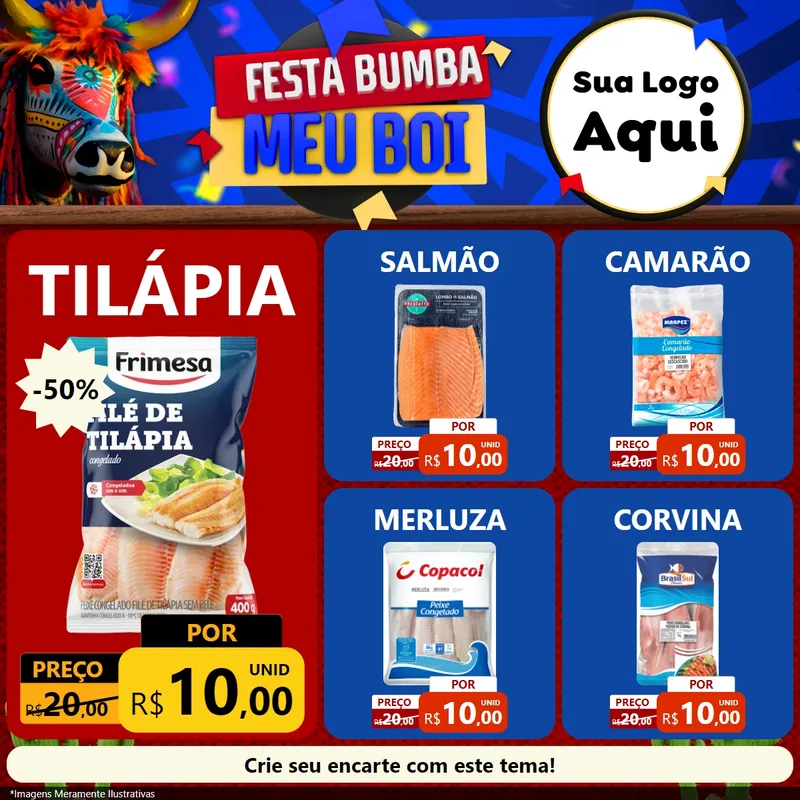 Modelo de Rede Social para Feed Facebook com o tema Festa Bumba meu Boi para Peixaria