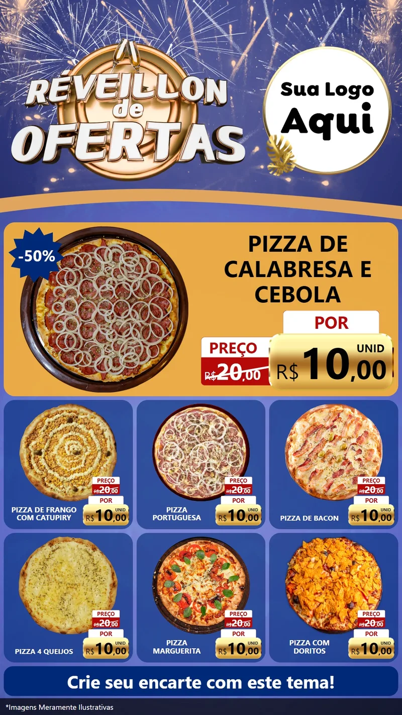 Modelo de Rede Social para Stories com o tema Réveillon de Ofertas para Pizzaria