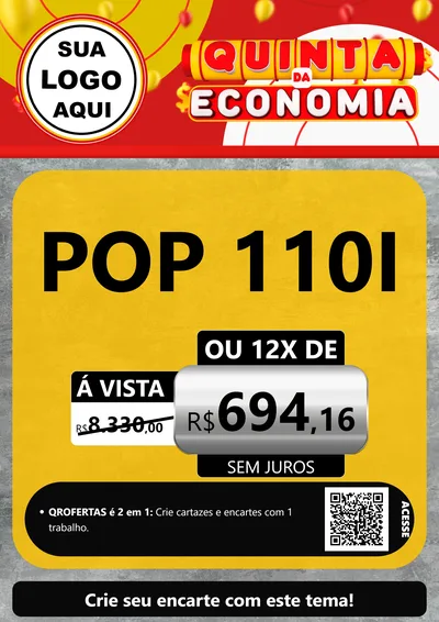 Modelo de Cartaz para Cartaz A4 Vertical com o tema Quinta da Economia para Concessionaria de Motos