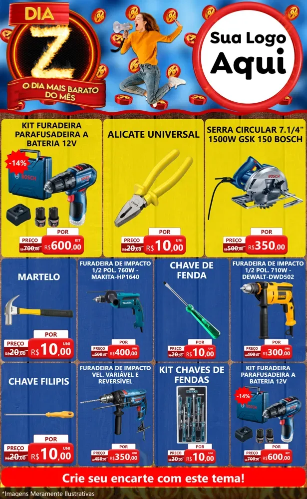 Modelo de Encarte para Encarte Grande com o tema Dia Z - O Dia Mais Barato Do Mês para Maquinas e Ferramentas