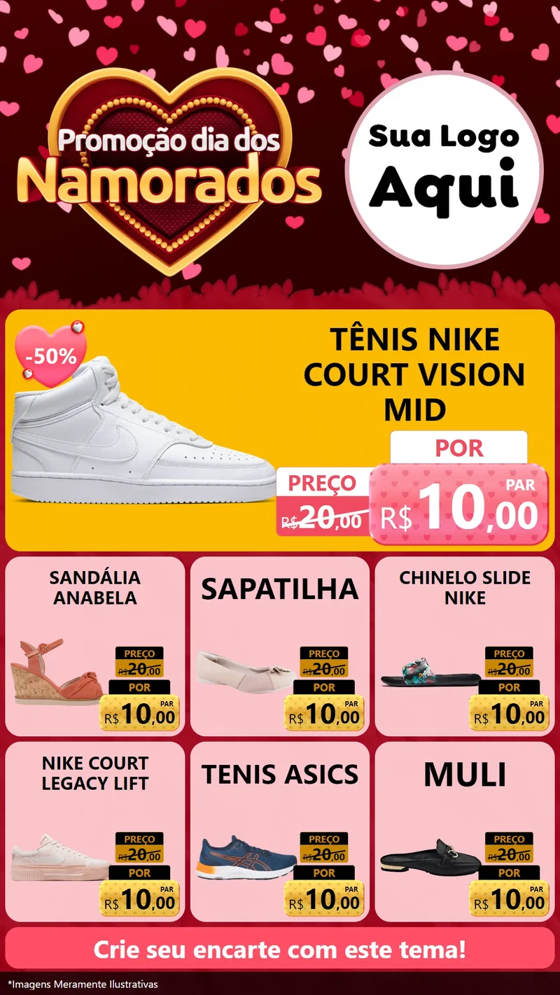Modelo de Rede Social para Stories com o tema Promoção Dia Dos Namorados para Calçados