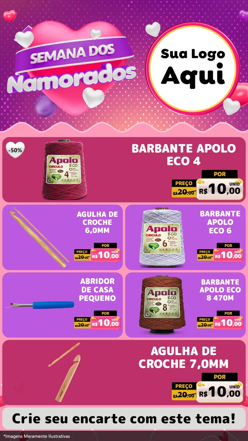 Modelo de TV para TV Vertical com o tema Semana dos Namorados para Armarinho e Aviamentos