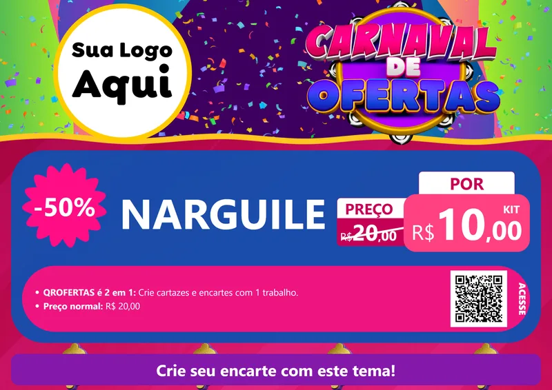Modelo de Cartaz para Cartaz A4 Horizontal com o tema Carnaval de Ofertas para Tabacaria