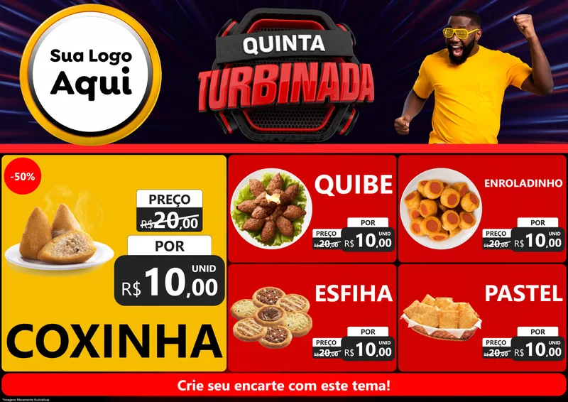 Modelo de Encarte para Encarte A4 Horizontal com o tema Quinta Turbinada para Salgadaria