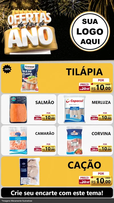Modelo de TV para TV Vertical com o tema Ofertas de Fim de Ano para Peixaria