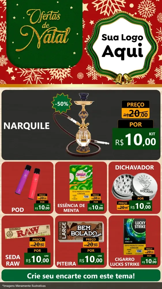 Modelo de Rede Social para Stories com o tema Natal de Ofertas para Tabacaria