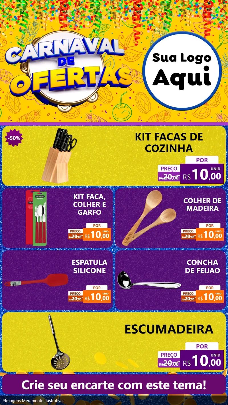 Modelo de TV para TV Vertical com o tema Carnaval de Ofertas para Utilidades Domésticas