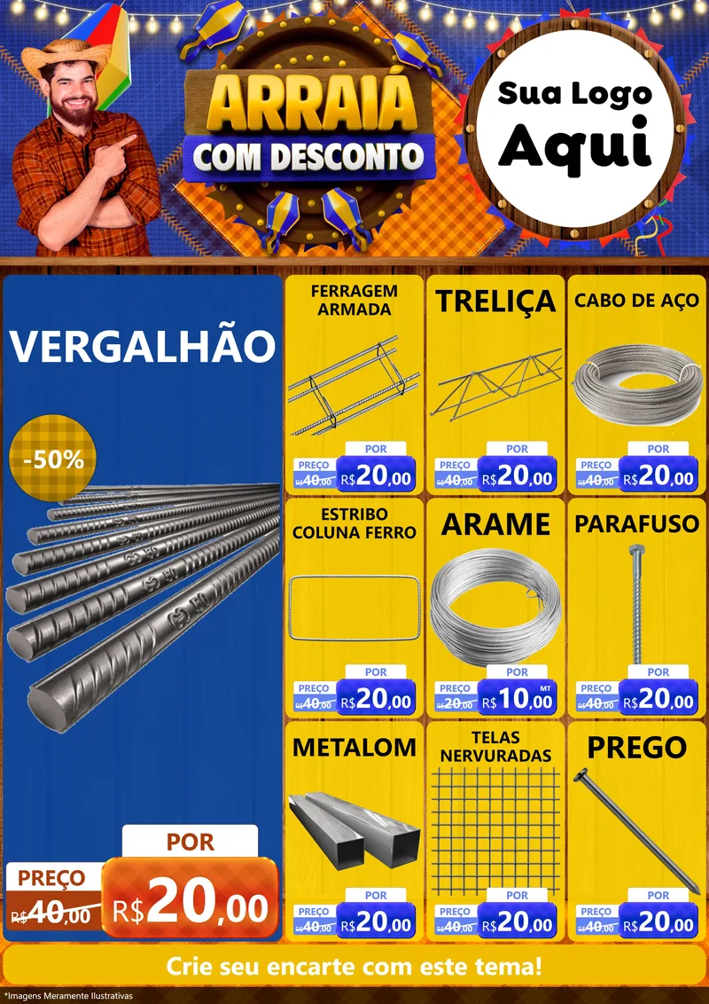 Modelo de Encarte para Encarte A4 Vertical com o tema Arraiá Com Desconto para Ferragens