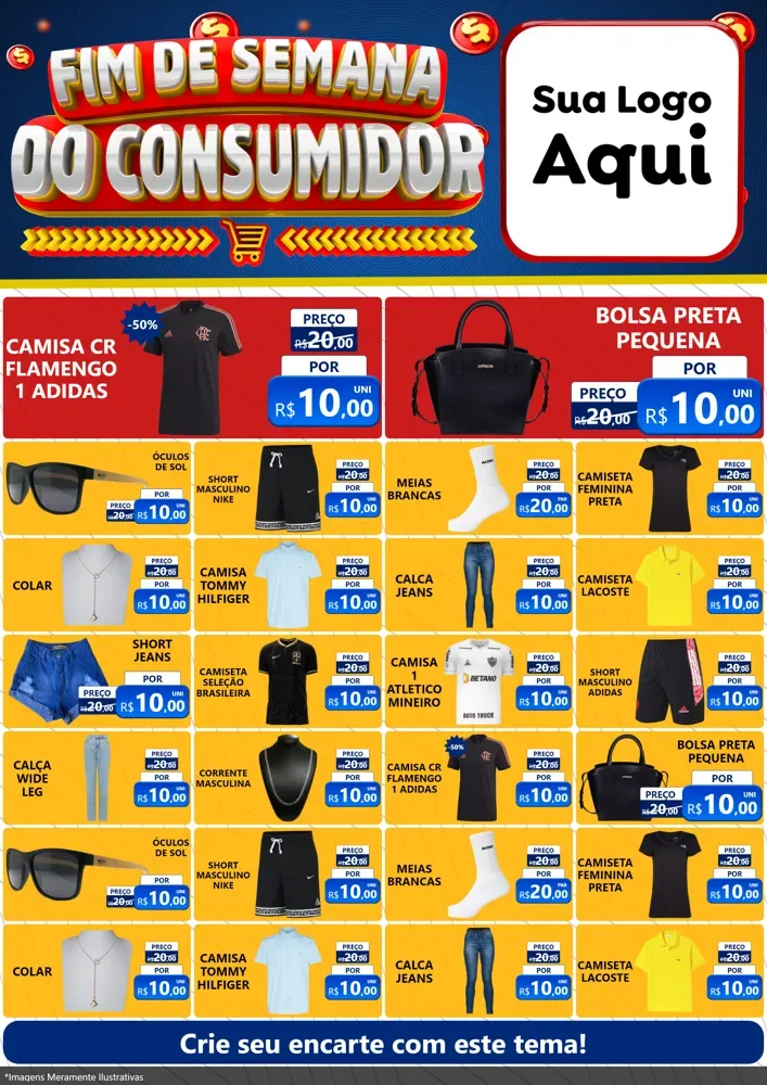 Modelo de Encarte para Encarte A4 Vertical com o tema Fim de Semana do Consumidor para Roupas e acessórios