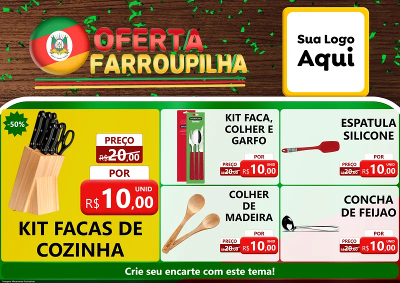 Modelo de Encarte para Encarte A4 Horizontal com o tema Oferta Farroupilha para Utilidades Domésticas