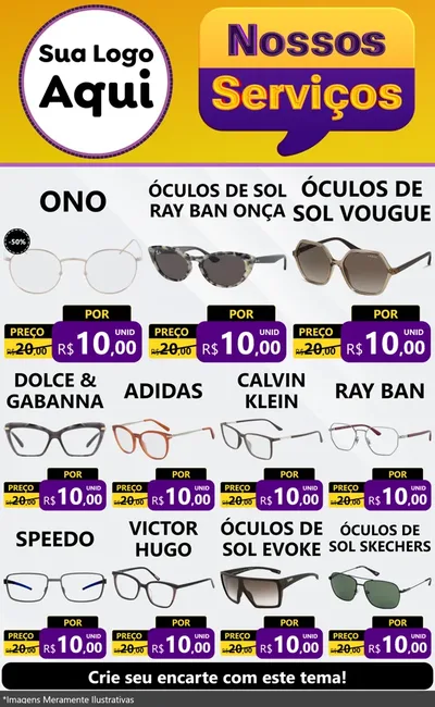 Modelo de Encarte para Encarte Grande com o tema Nossos Serviços para Óticas