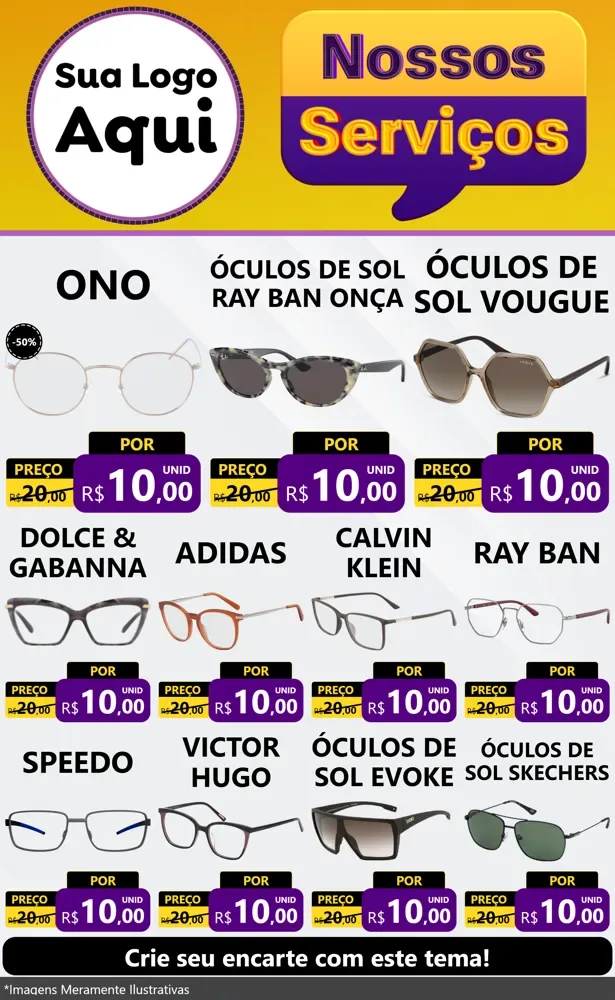 Modelo de Encarte para Encarte Grande com o tema Nossos Serviços para Óticas