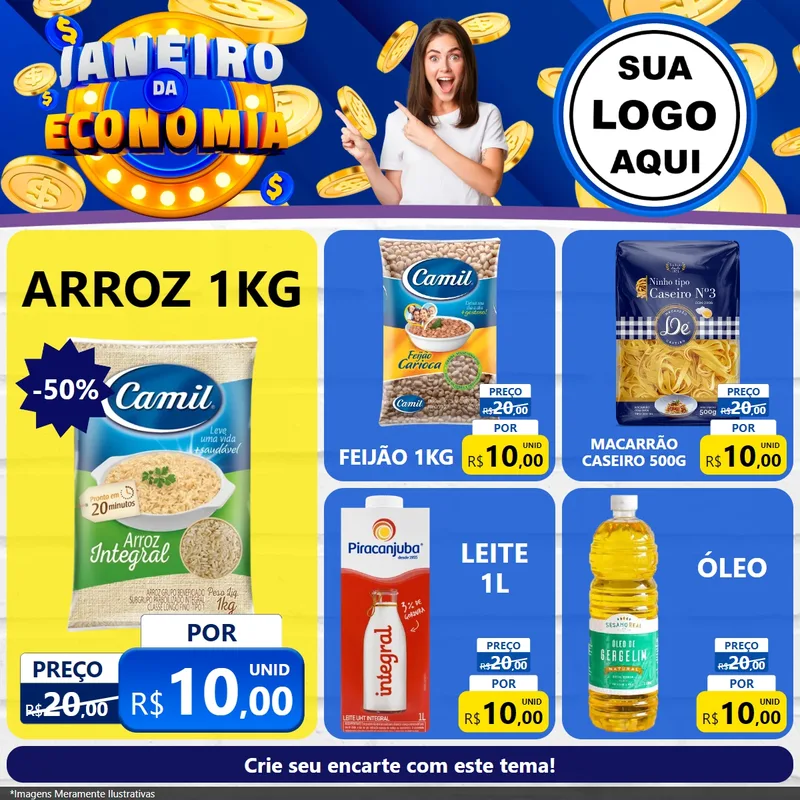 Modelo de Rede Social para Feed Facebook com o tema Janeiro da Economia para Supermercado