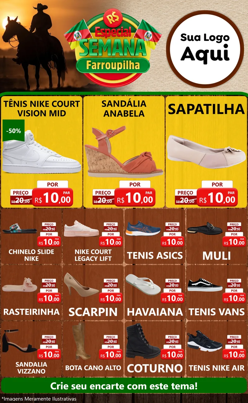 Modelo de Encarte para Encarte Grande com o tema Especial Semana Farroupilha para Calçados