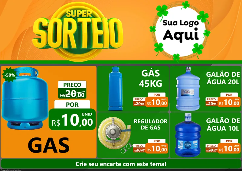 Modelo de Encarte para Encarte A4 Horizontal com o tema Super Sorteio para Água e gás