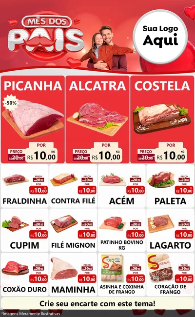 Modelo de Encarte para Encarte Grande com o tema Mês dos Pais para Açougue