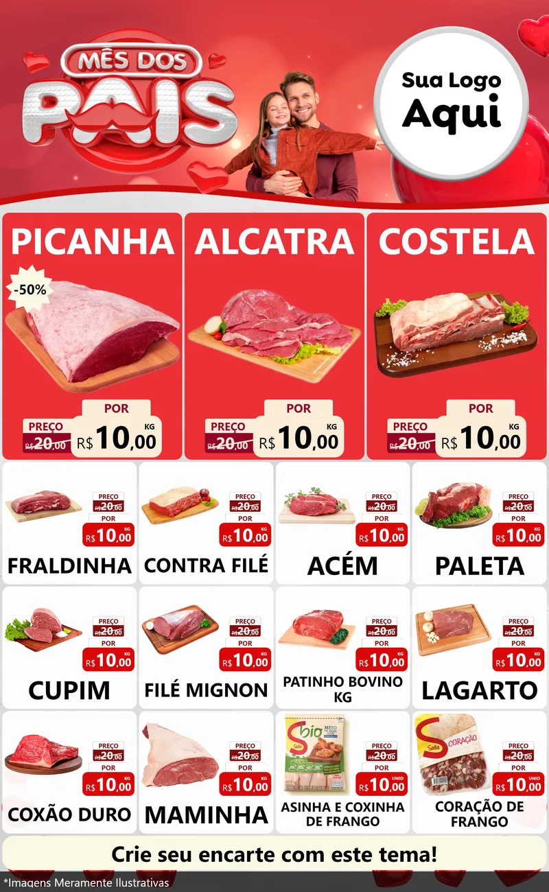 Modelo de Encarte para Encarte Grande com o tema Mês dos Pais para Açougue
