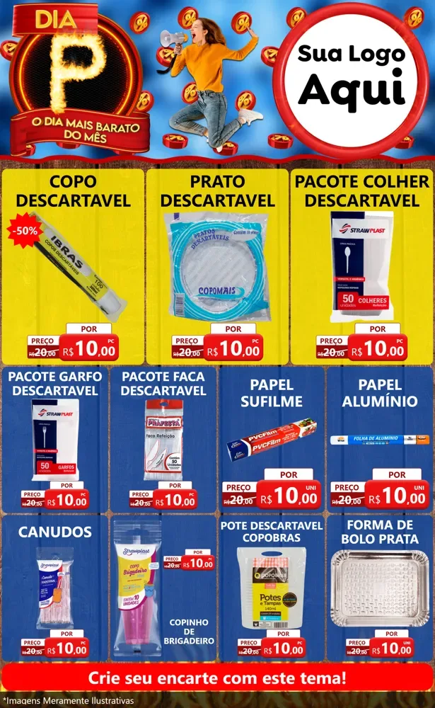 Modelo de Encarte para Encarte Grande com o tema Dia P - O Dia Mais Barato Do Mês para Embalagens