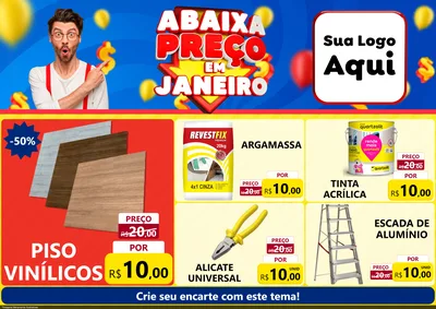 Modelo de Encarte para Encarte A4 Horizontal com o tema Abaixa Preço em Janeiro para Material para Construção