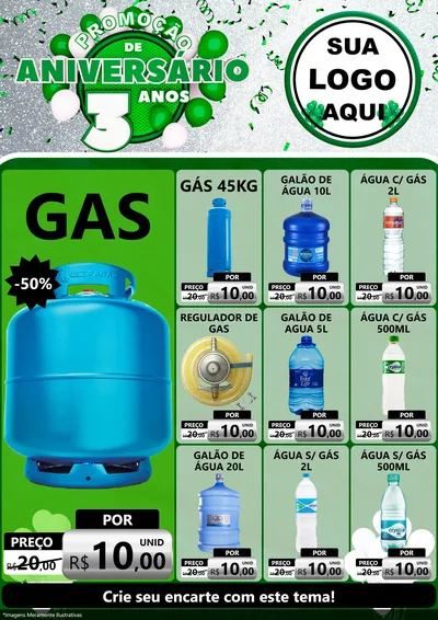 Modelo de Encarte para Encarte A4 Vertical com o tema Promoção de Aniversário - 3 Anos para Água e gás