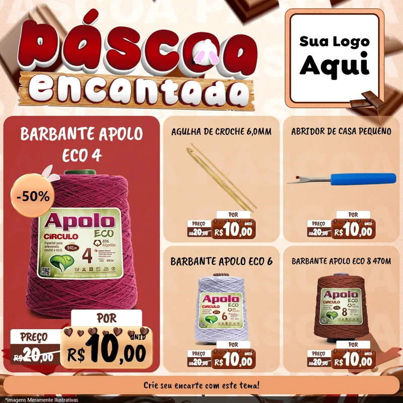 Modelo de Rede Social para Feed Facebook com o tema Páscoa Encantada para Armarinho e Aviamentos