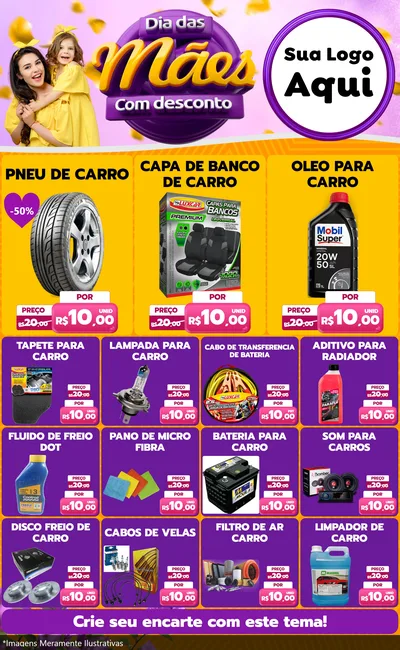 Modelo de Encarte para Encarte Grande com o tema Dia das Mães com Desconto para Auto peças