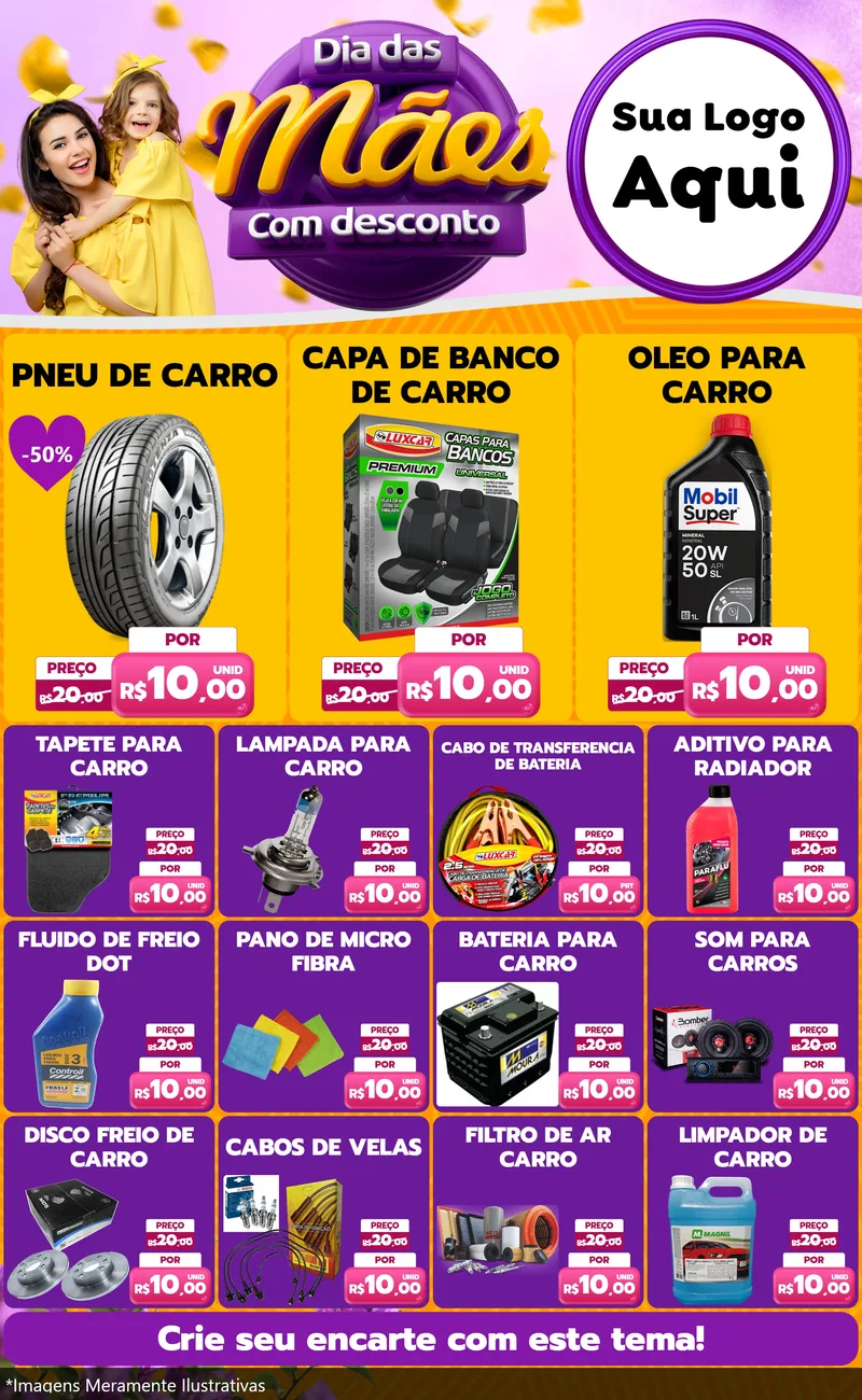 Modelo de Encarte para Encarte Grande com o tema Dia das Mães com Desconto para Auto peças