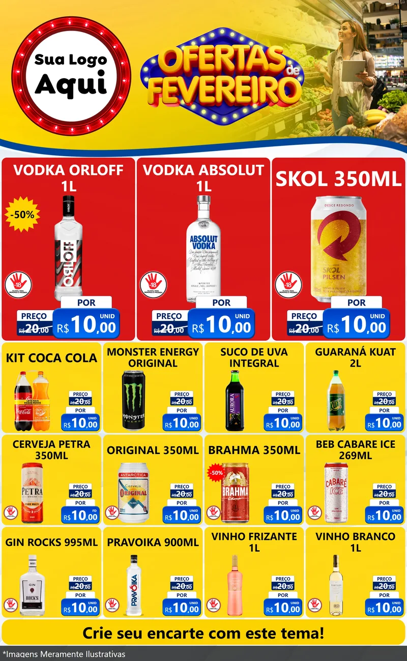 Modelo de Encarte para Encarte Grande com o tema Ofertas de Fevereiro para Distribuidora de bebidas